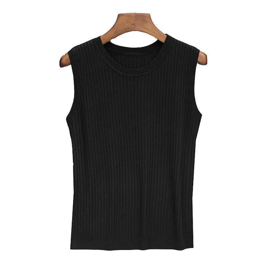 Blusa Sin Mangas Cuello Redondo Tejido Alta Elasticidad