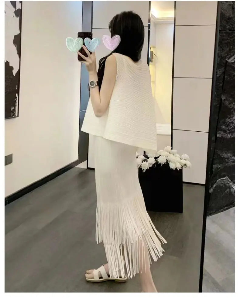 Conjunto Dos Piezas Flecos - Top Sin Mangas Falda A-Line