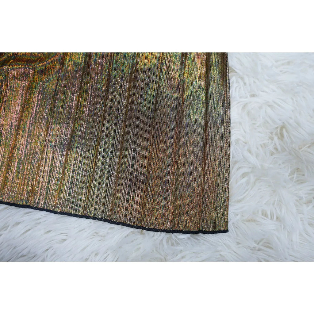 Vestido Largo Plisado Metálico Un Hombro Sin Mangas Brillante