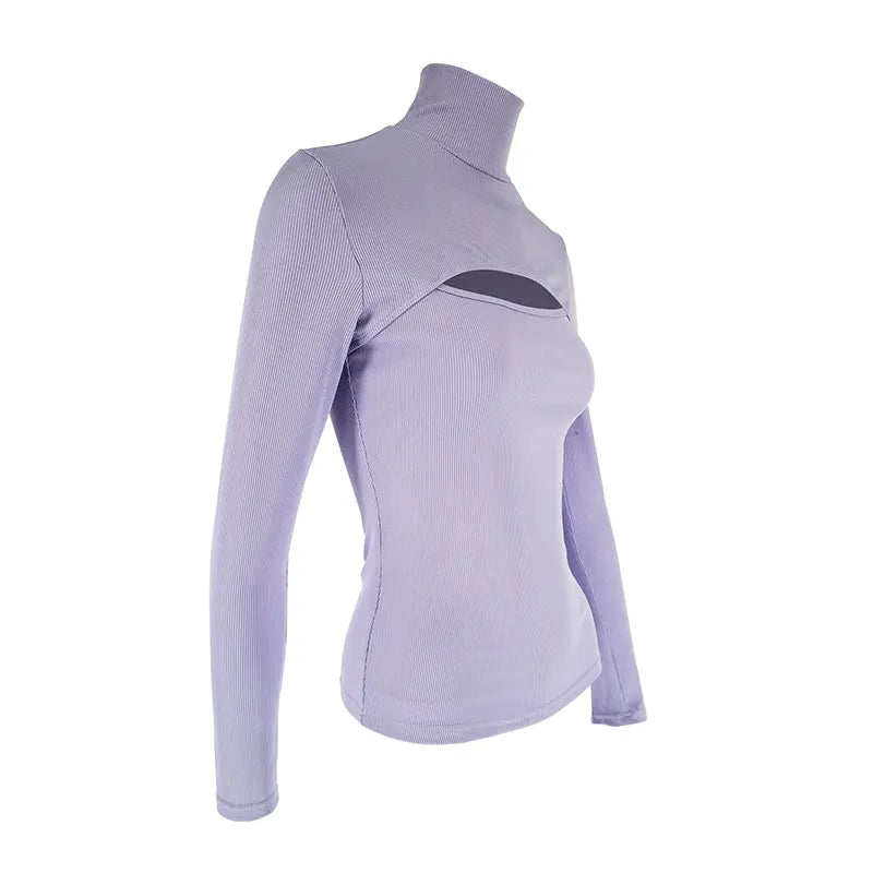 Turtleneck T-Shirt - Hollow Out Long Sleeve