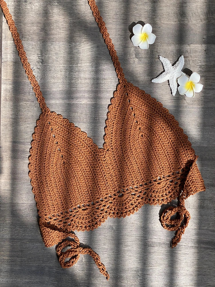 Bikini Crochet Sexy - Conjunto Pareo Falda Playa