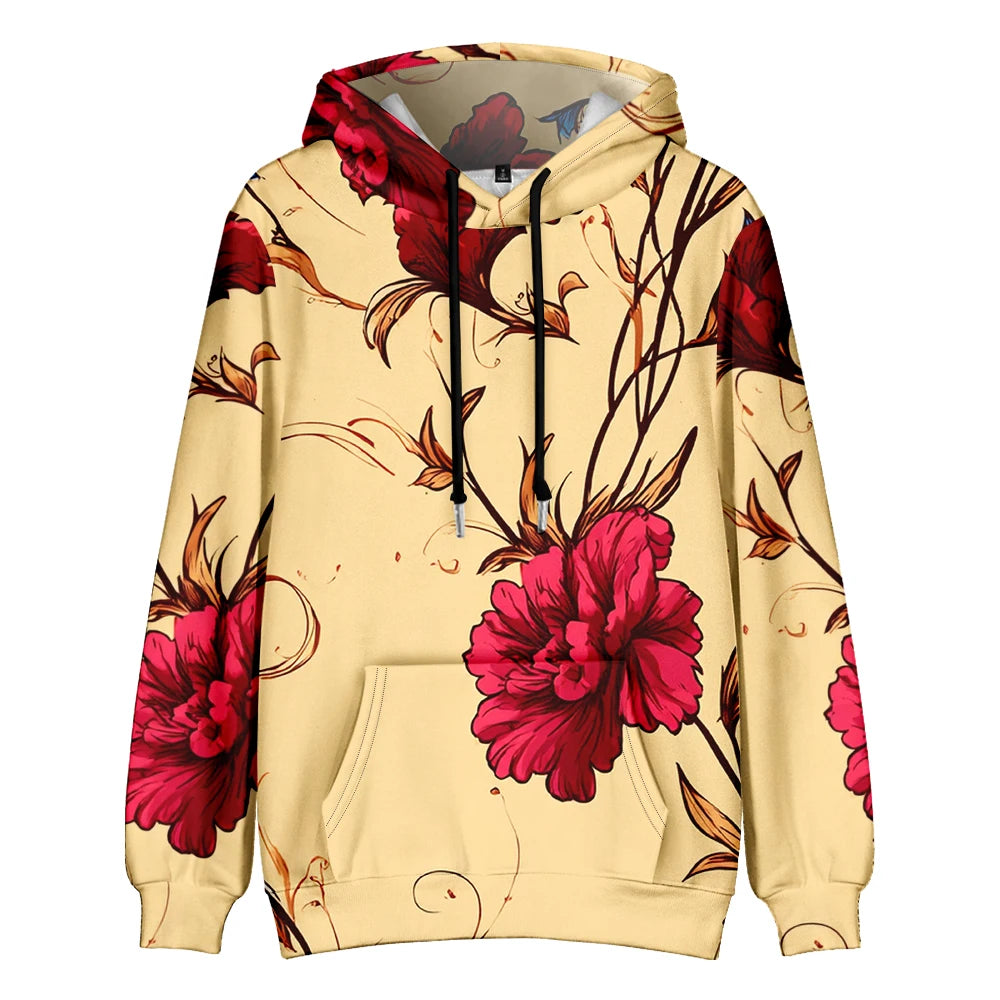 Polerón Capucha Mujer Estampado Sueco Floral Bolsillo Canguro