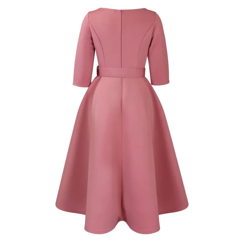 Party Dress - A-Line Belt Three Quarter Sleeve