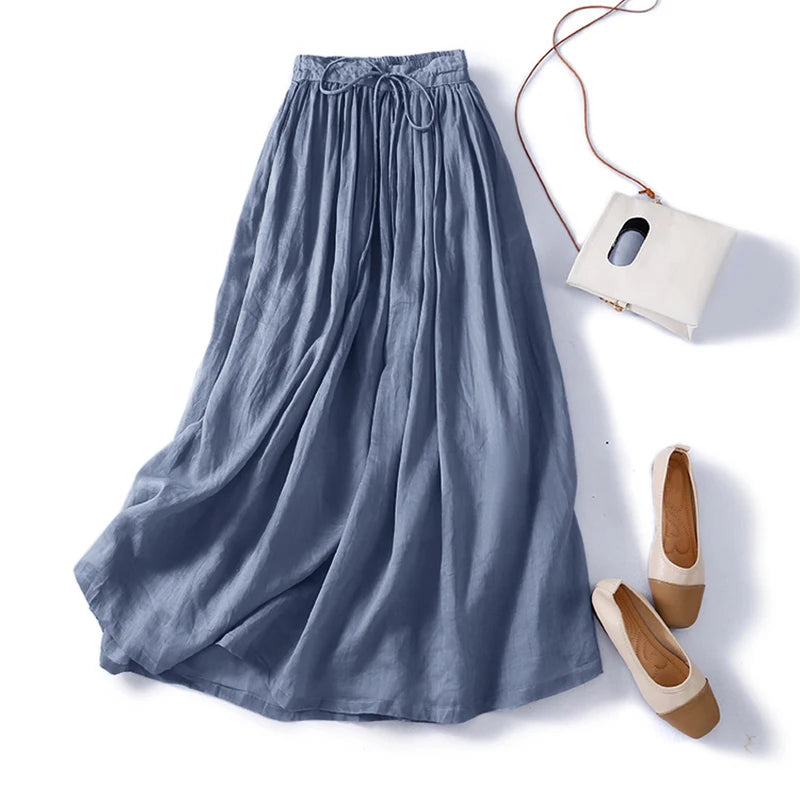 ZANZEA Elegant Faldas Flowy A-line Pleated Skirt 2024 Casual Women Elastic Waist Skirts Party Loose High Waist Solid Maxi Skirt