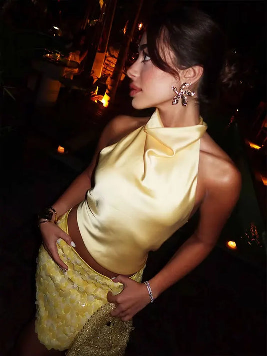 Conjunto Dos Piezas Verano - Top Halter Falda Lentejuelas