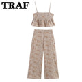 Conjunto Mujer Casual Top Bordado Pierna Ancha Holgado