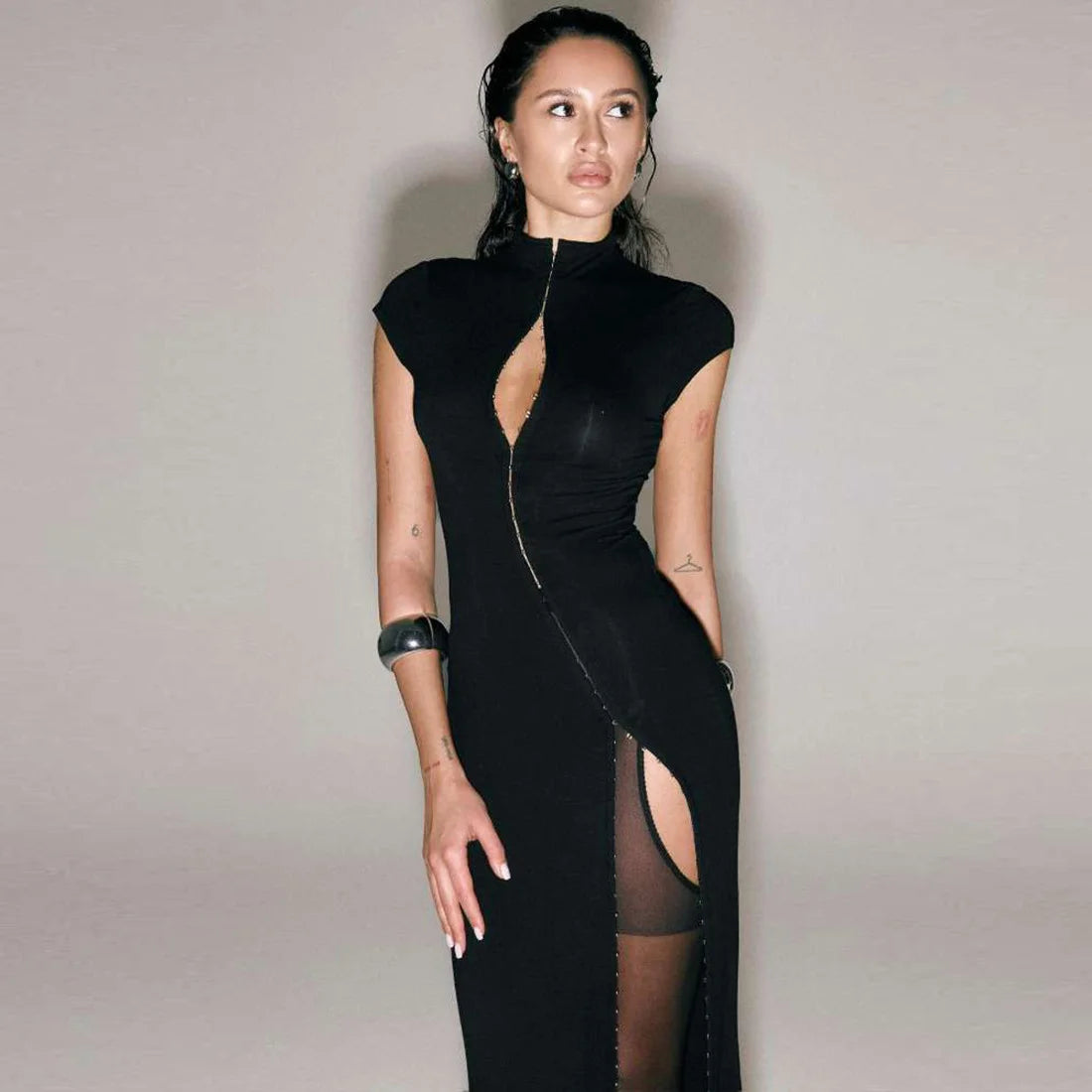 Vestido de Gala Largo Ajustado Cuello Mandárin Noche