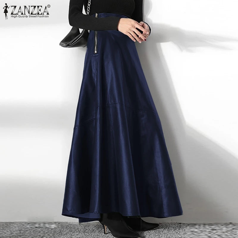 PU Leather Maxi Skirt - High Waist Zipper Style B