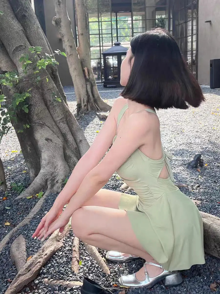 Swim Dress - One Piece Conservative Waist Gathering