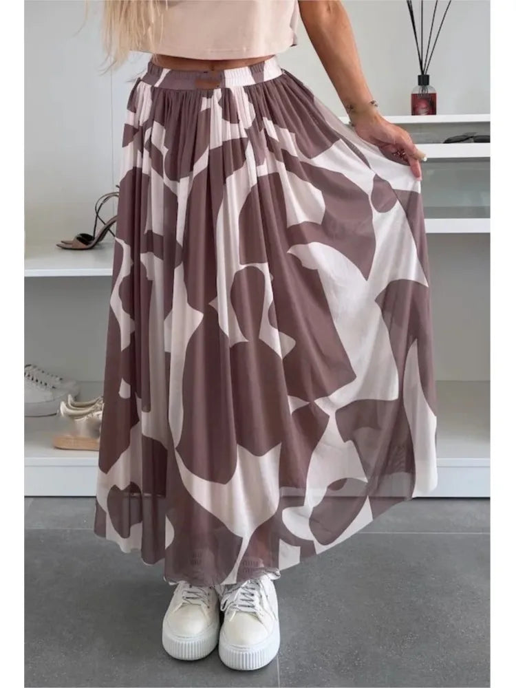 Falda Larga Estampada Suelta Casual Cintura Alta Verano