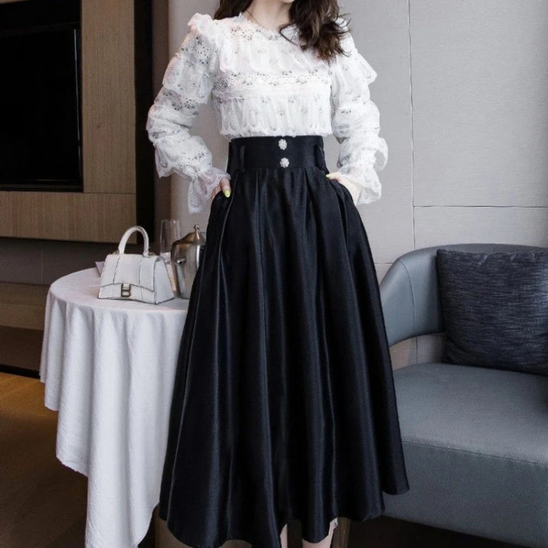 A-Line Maxi Skirt - Long Elegant Korean
