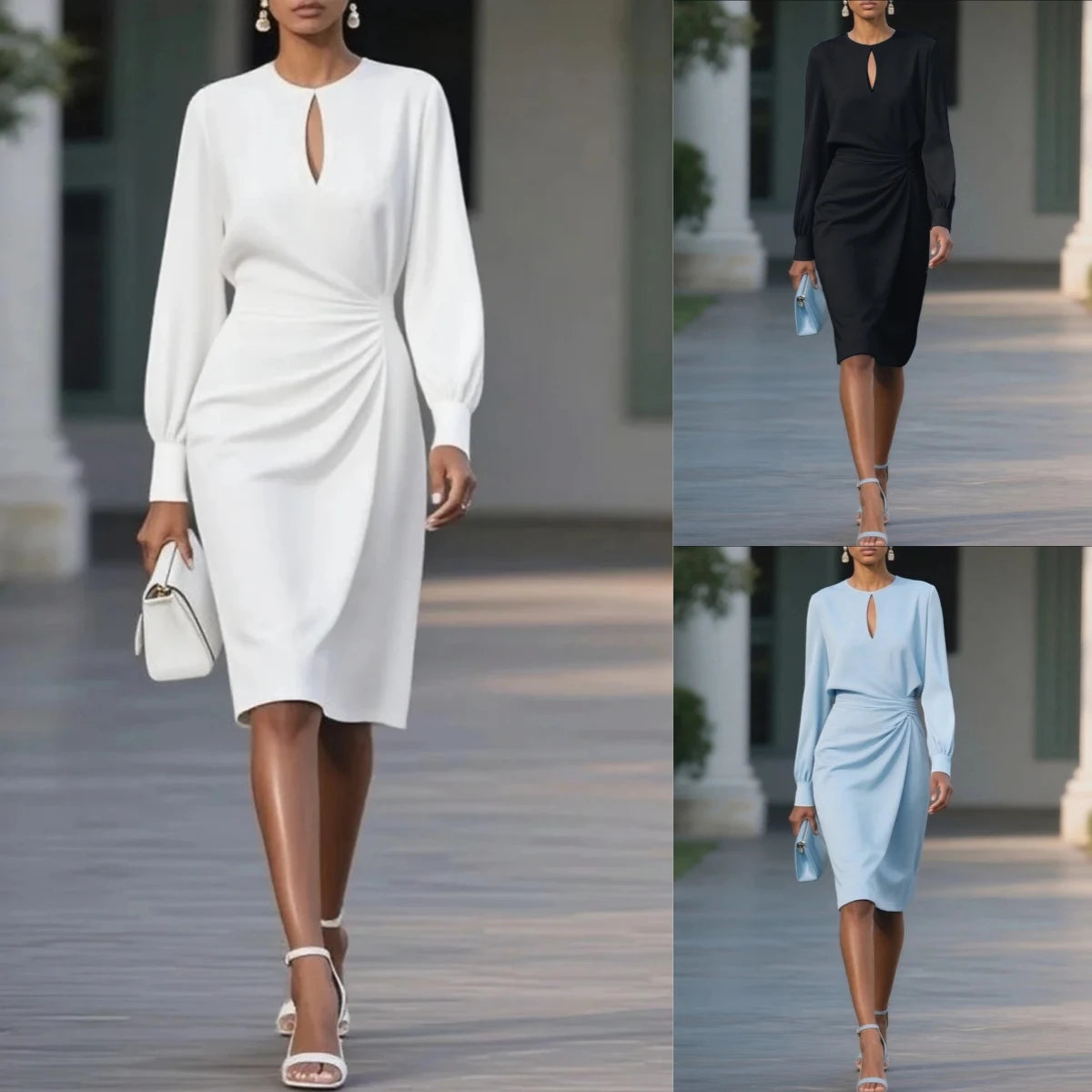 Office Dress - Hollow Out Long Sleeve A-Line