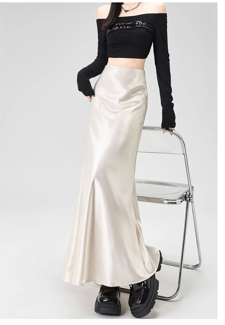 Satin Maxi Skirt - High Waist Trumpet