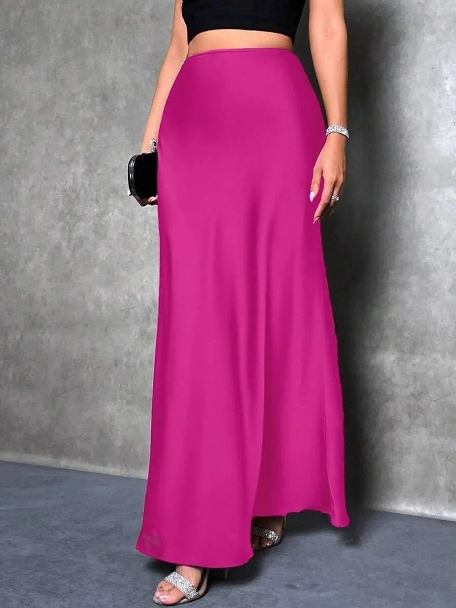 Satin Maxi Skirt - High Waist A-Line Champagne