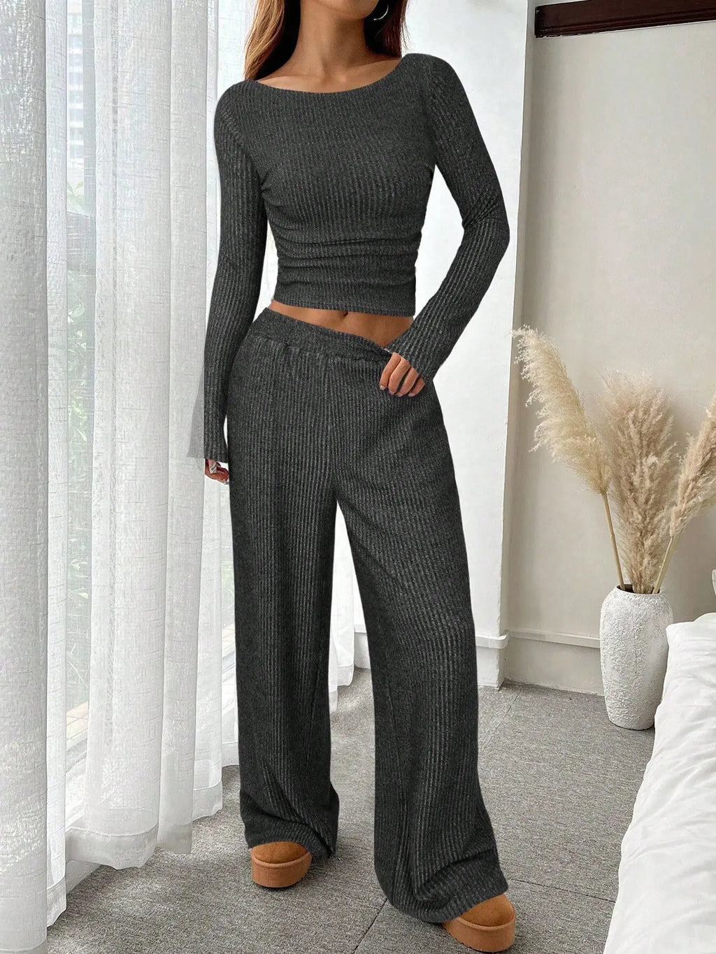 Conjunto Mujer Dos Piezas Estilo Moderno Color Sólido