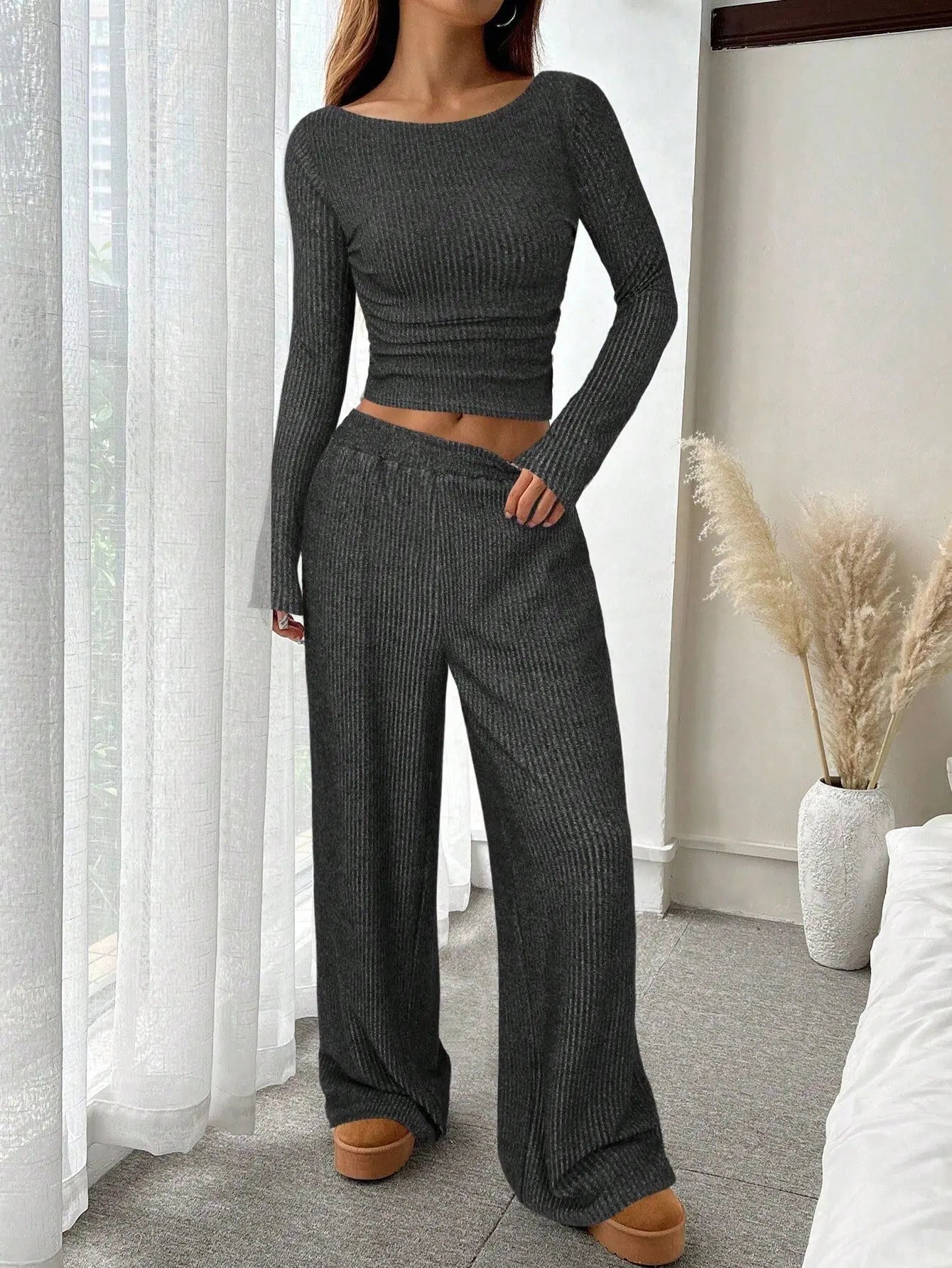 Conjunto Mujer Dos Piezas Estilo Moderno Color Sólido