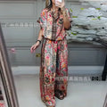 Conjunto Casual Mujer Top Estampado Pierna Ancha Suelto