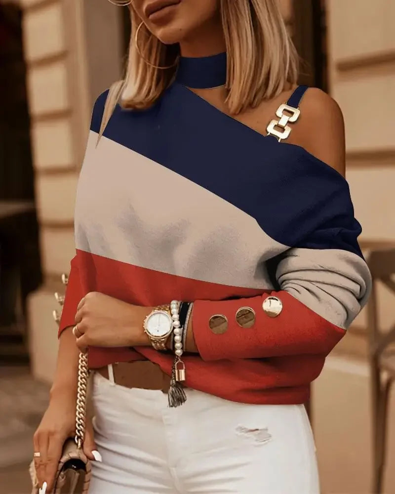 Blusa Sexy Hombro Descubierto Cadena Cuello Halter