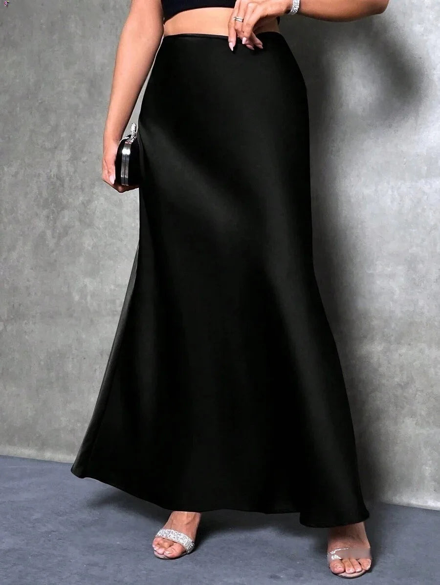 Satin Maxi Skirt - High Waist A-Line Champagne