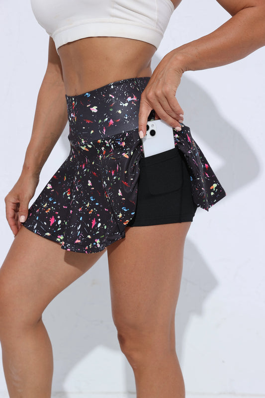 A popular printed high-waisted sports skirt for active women: suitable for all seasons, comfortable, polyester sports skirt,