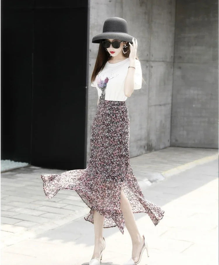 Velvet Midi Skirt - Belted Pleated Long