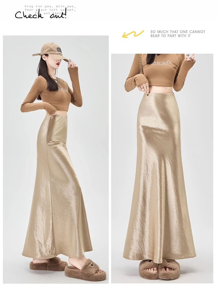 Satin Maxi Skirt - High Waist Trumpet