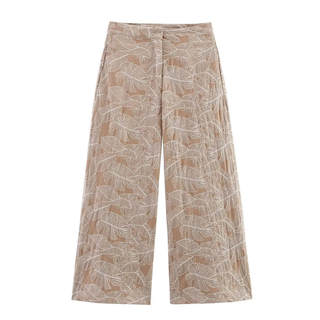 Conjunto Mujer Casual Top Bordado Pierna Ancha Holgado