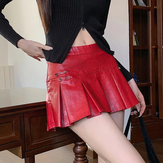 Minifalda Plisada Cuero - Cintura Alta Sexy