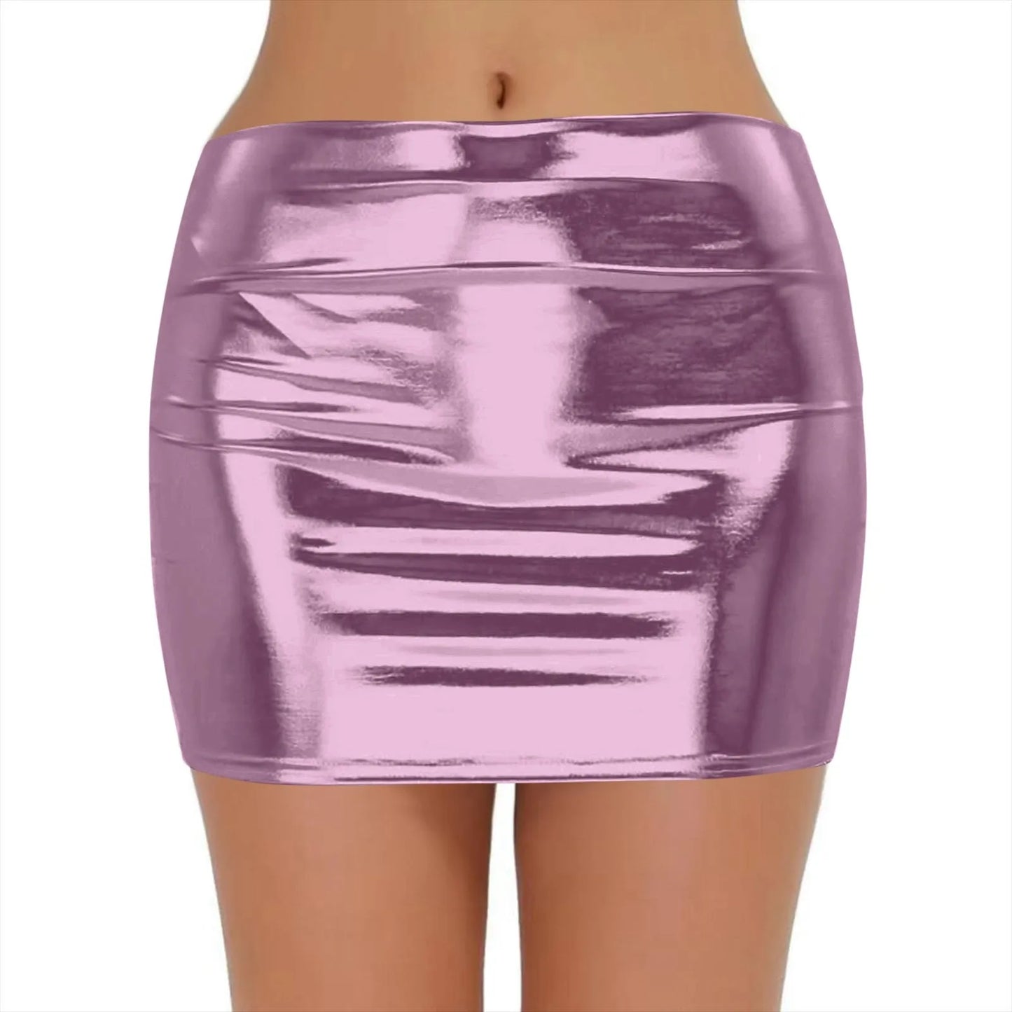 Minifalda Cuero Brillante Sólida - Cintura Alta Club Fiesta