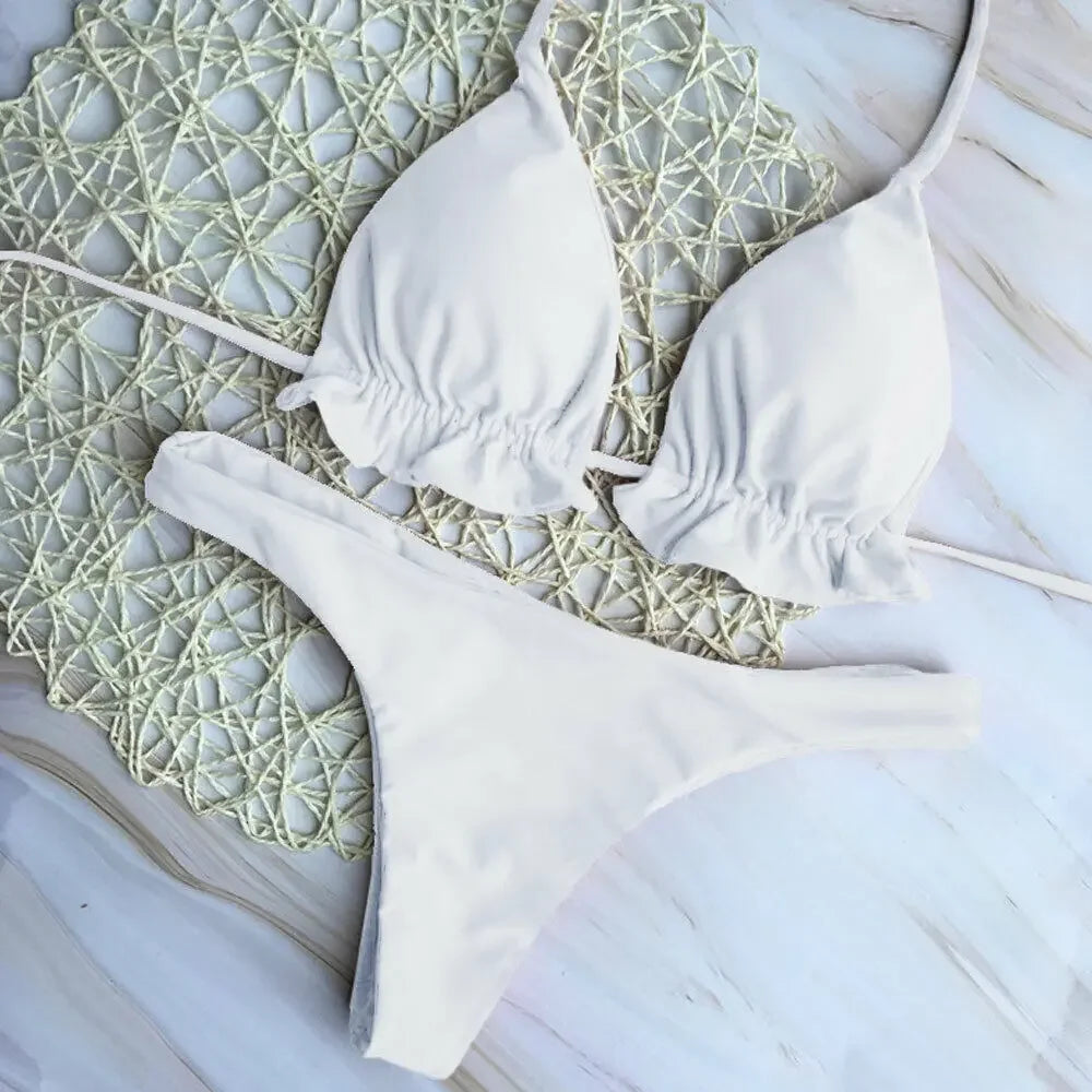 Summer Swimsuit Women Sexy Lace Up Padded Push-up Bikini Set Bandage Brazilian Swimwear Bathing Suit Beachwear