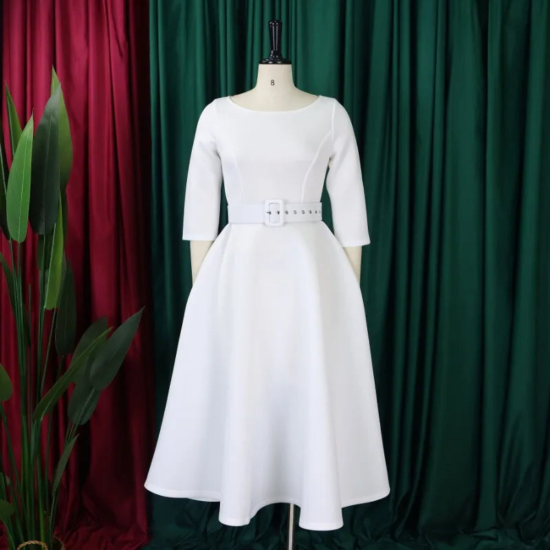 Party Dress - A-Line Belt Three Quarter Sleeve