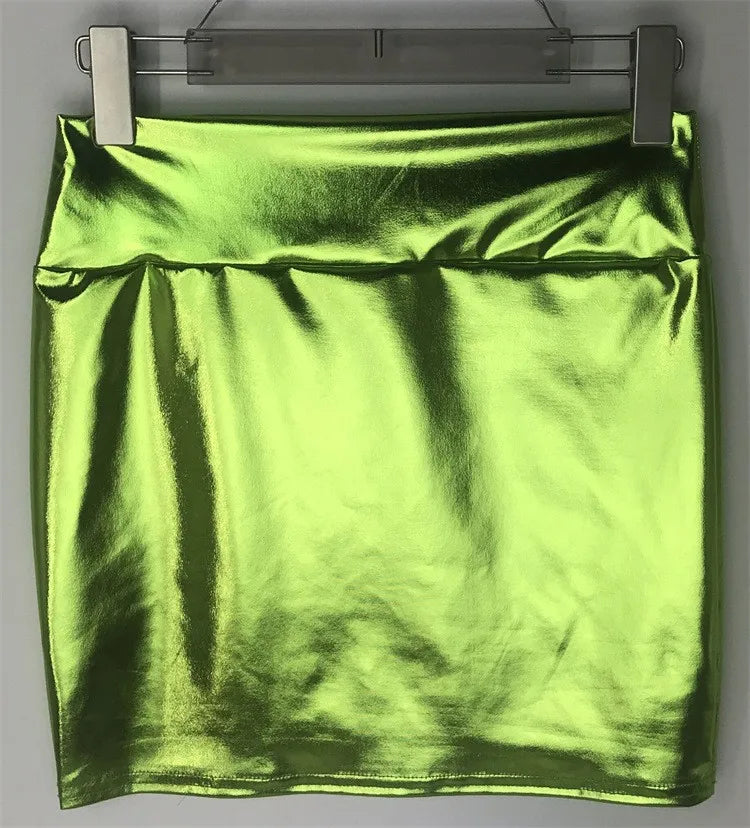 Minifalda Cuero Brillante Sólida - Cintura Alta Club Fiesta