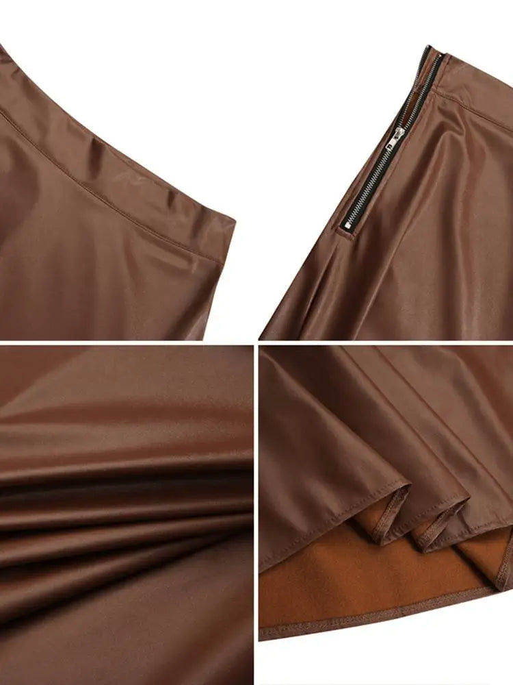 PU Leather Maxi Skirt - High Waist Zipper Style B