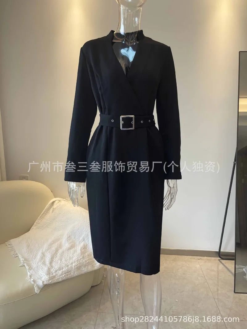 Work Dress - V Neck Wrap Bodycon Belt 2025