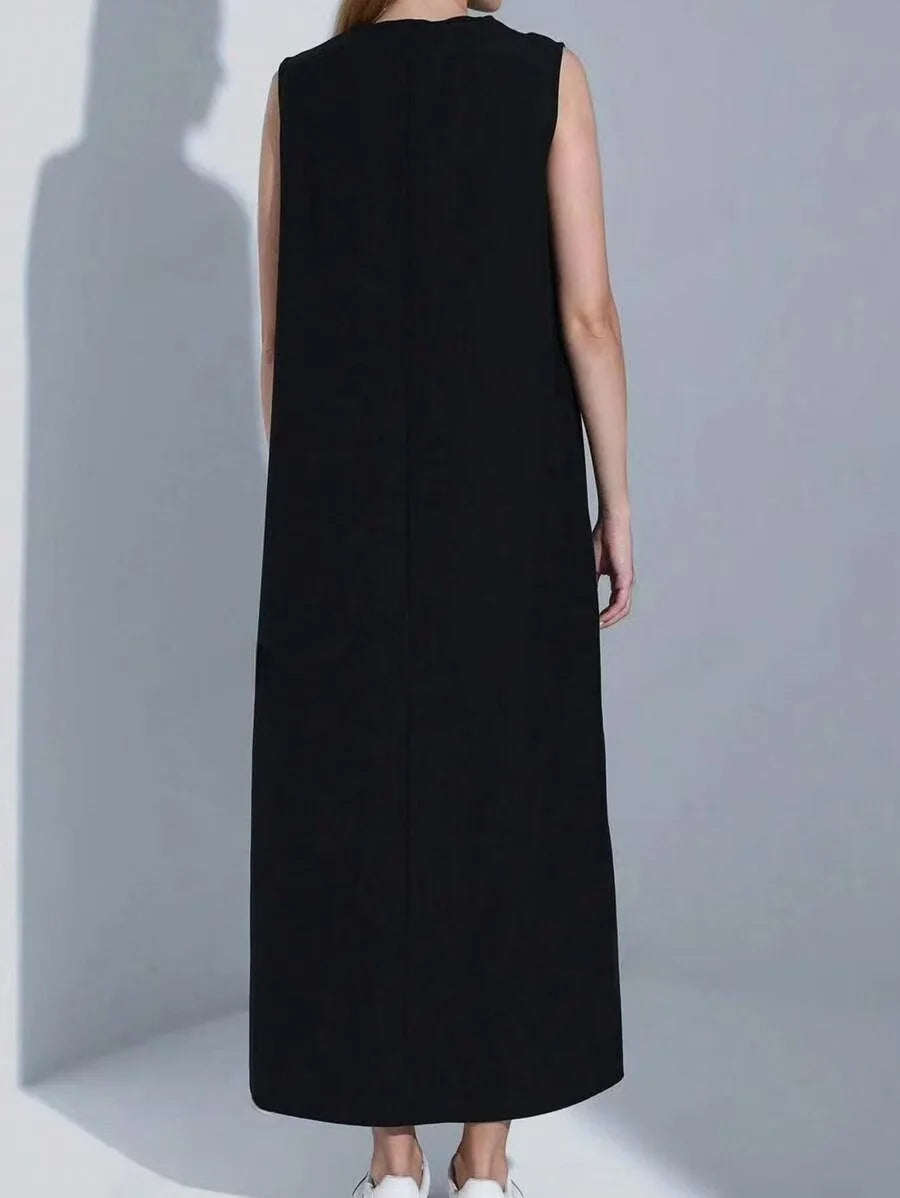 Vest Dress - Round Neck Draped Straight