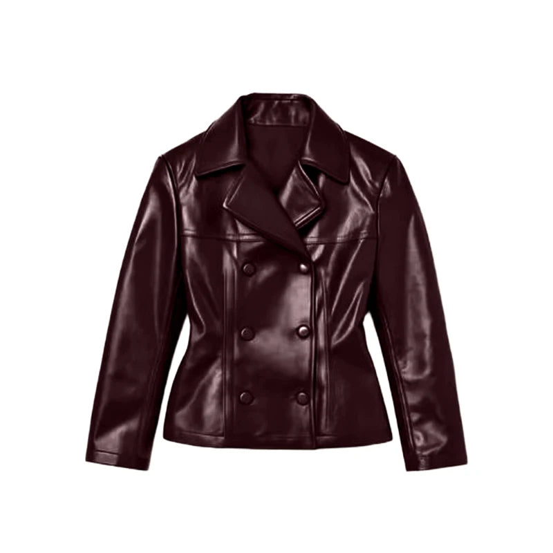 Two Piece Set - Leather Jacket & Mini Skirt