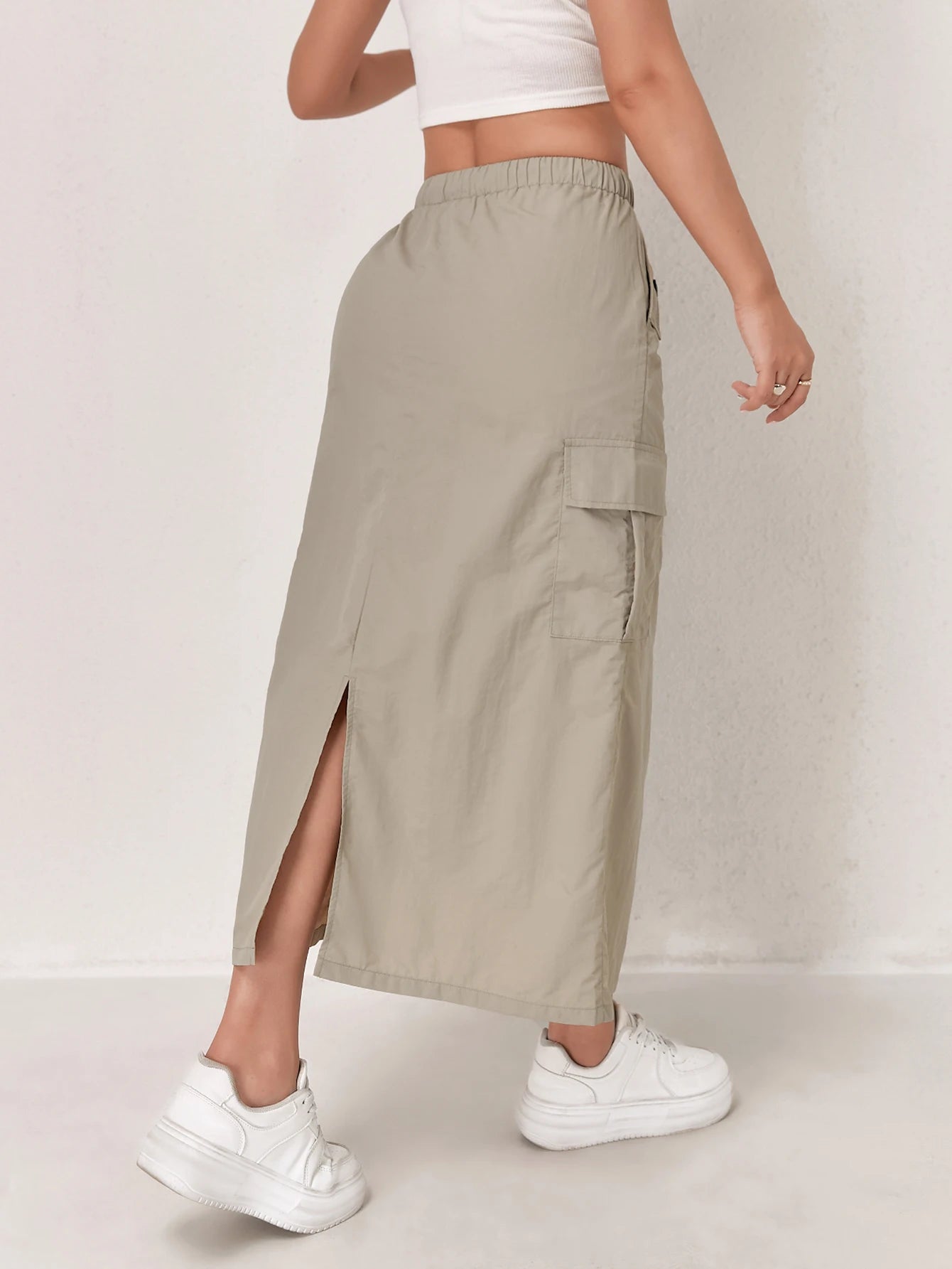 High Waist Cargo Skirt - Front Button Pockets