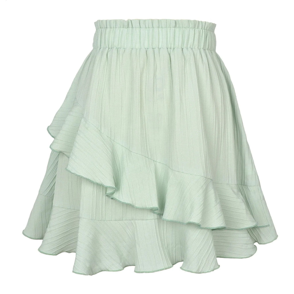 Minifalda Volantes Tiro Alto Irregular Color Sólido Mujer