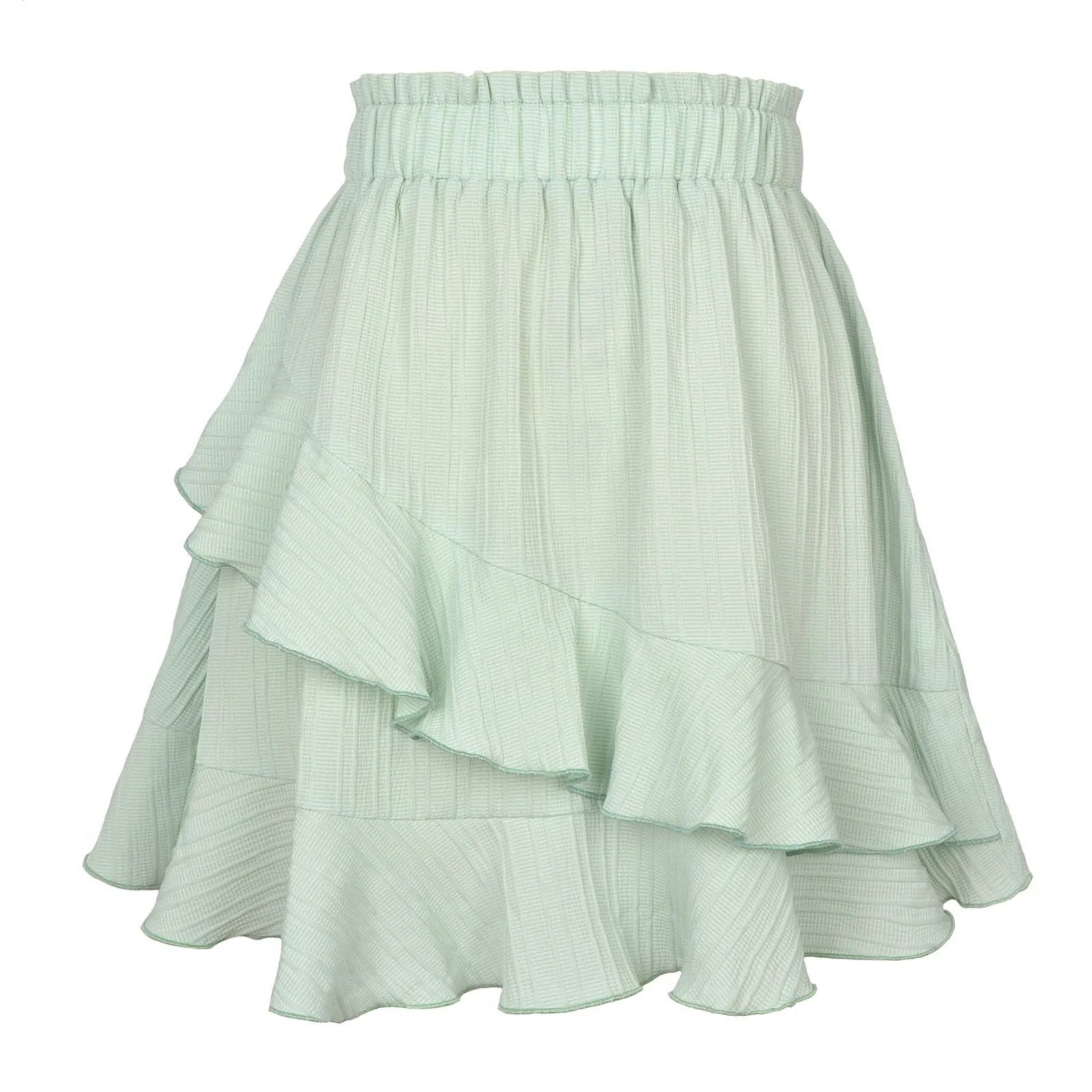 Minifalda Volantes Tiro Alto Irregular Color Sólido Mujer