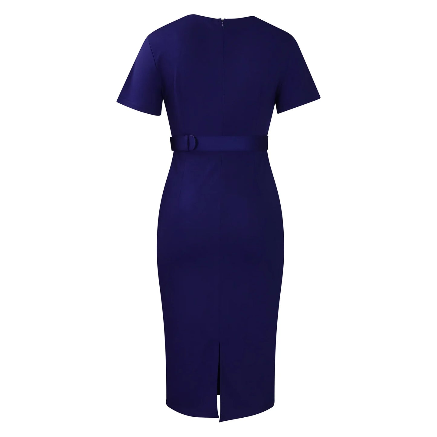 Office Dress - V Neck Belt Pleated Midi