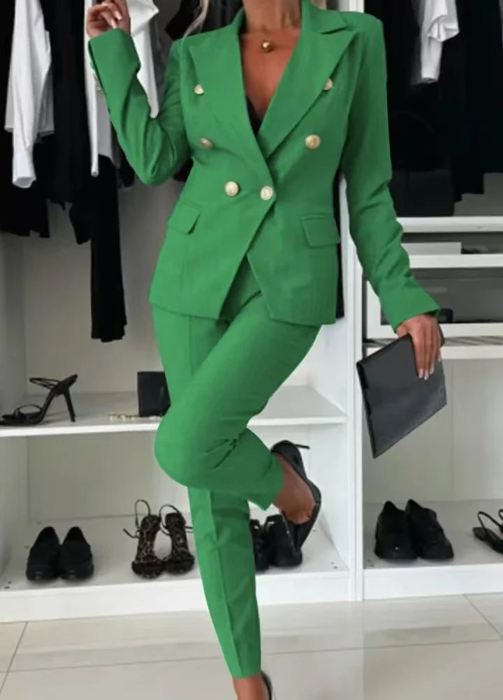 Conjunto Mujer Dos Piezas Saco Largo y Pierna Ancha Oficina
