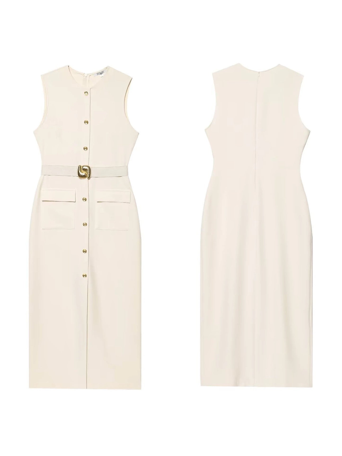 Work Dress - Sleeveless Button Down Belt 2025