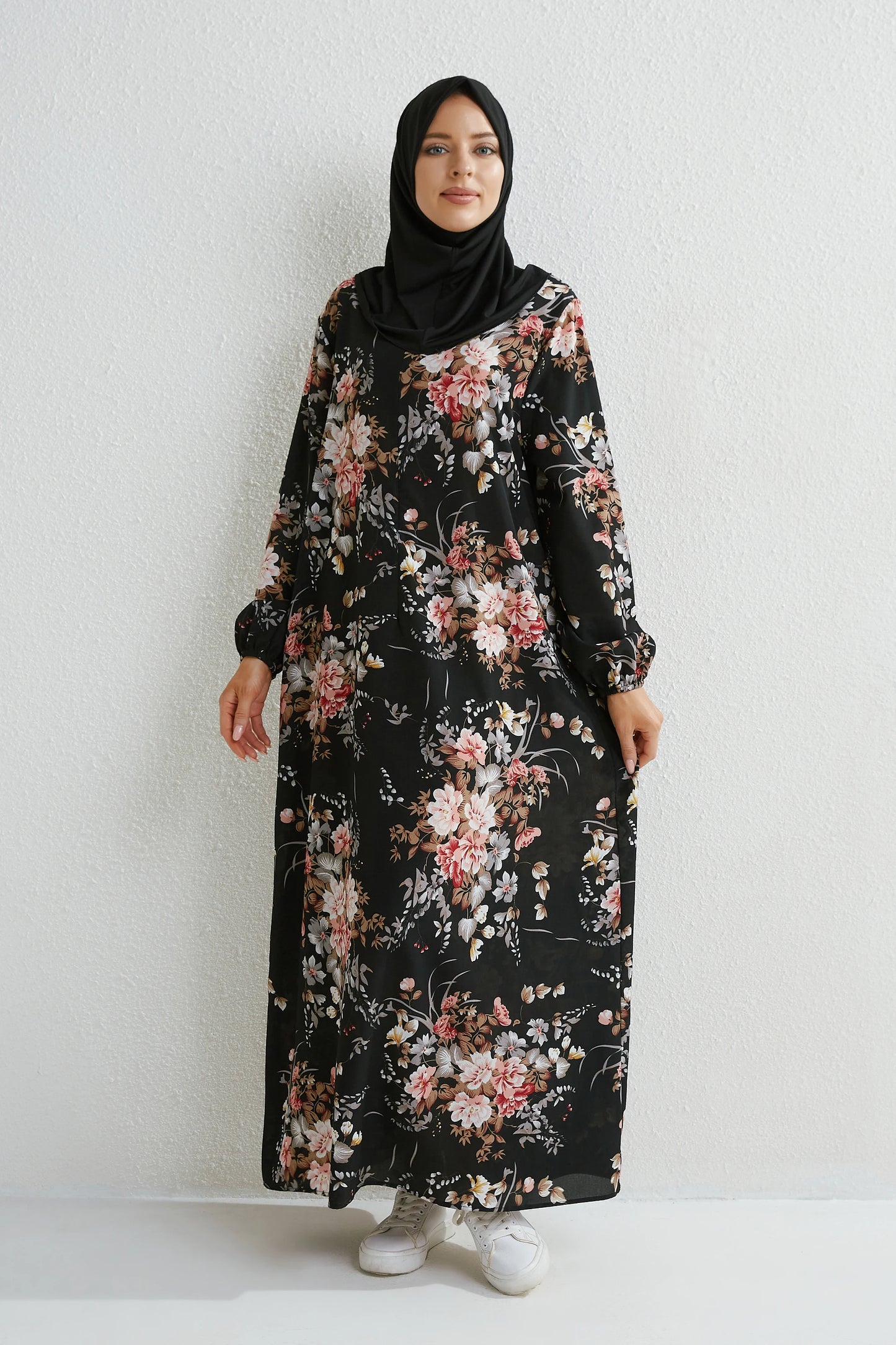 Muslim Maxi Dress - Floral Print Long Sleeve