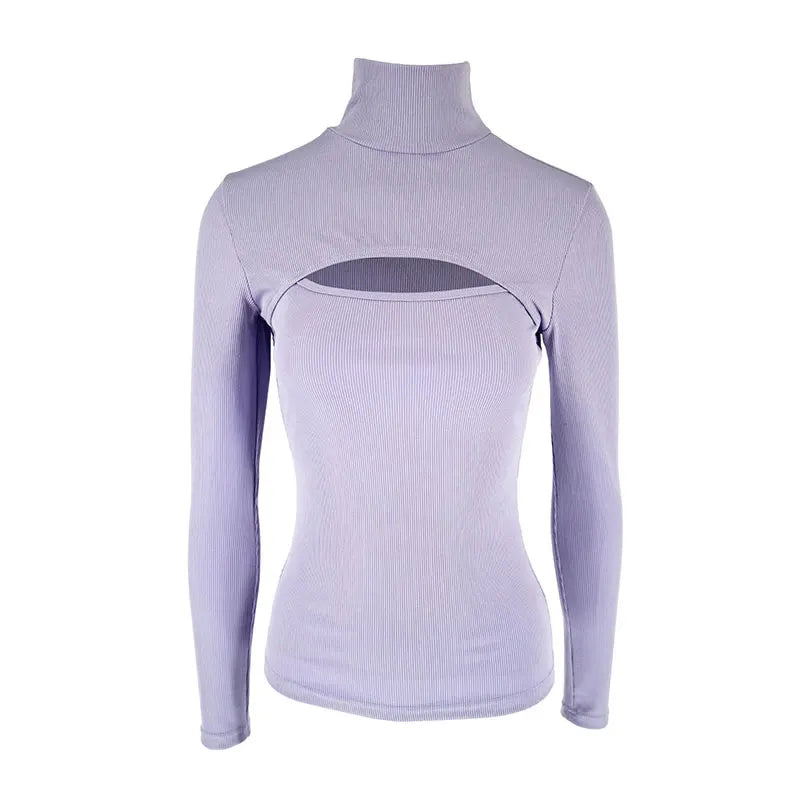 Turtleneck T-Shirt - Hollow Out Long Sleeve