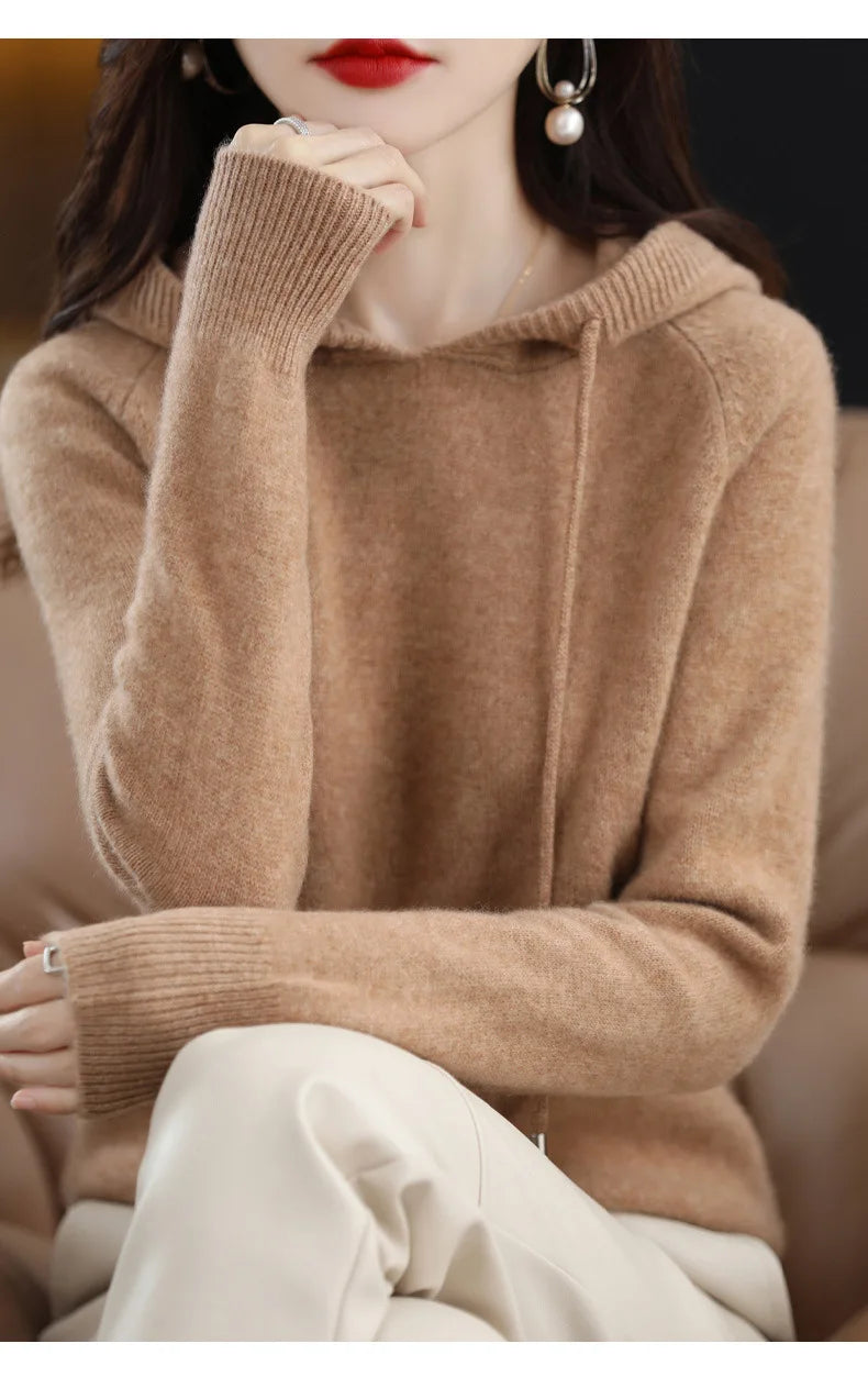 Polerón Casual con Capucha Mujer Tejido Punto Cordón Grueso