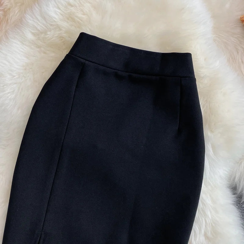 Solid Pencil Skirt - High Waist Office