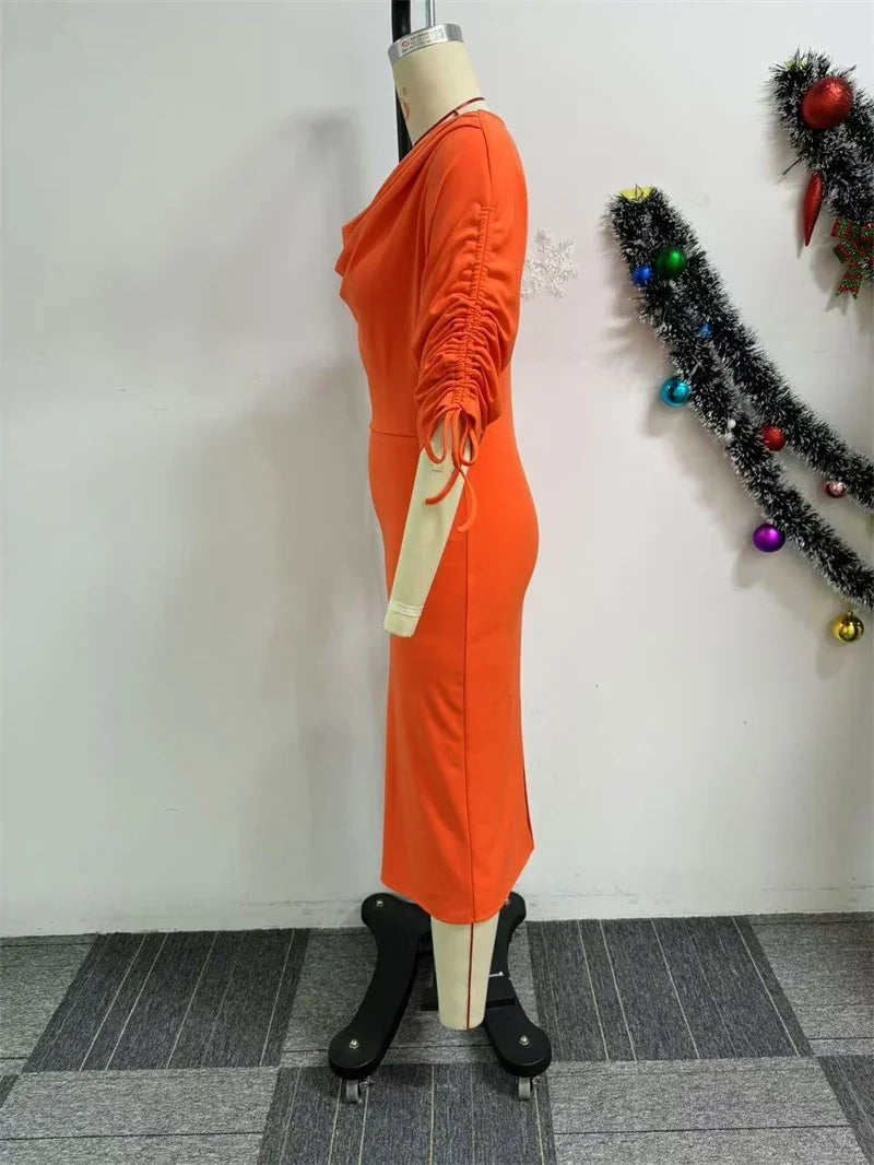 Pencil Midi Dress - Vintage Office Drawstring Ruched