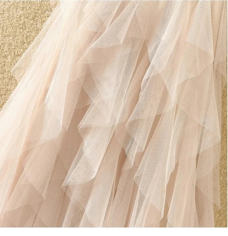 Tutu Tulle Long Maxi Skirt Women Fashion Korean Cute Pink High Waist Pleated Skirt Mesh Female Lady Aesthetic Faldas