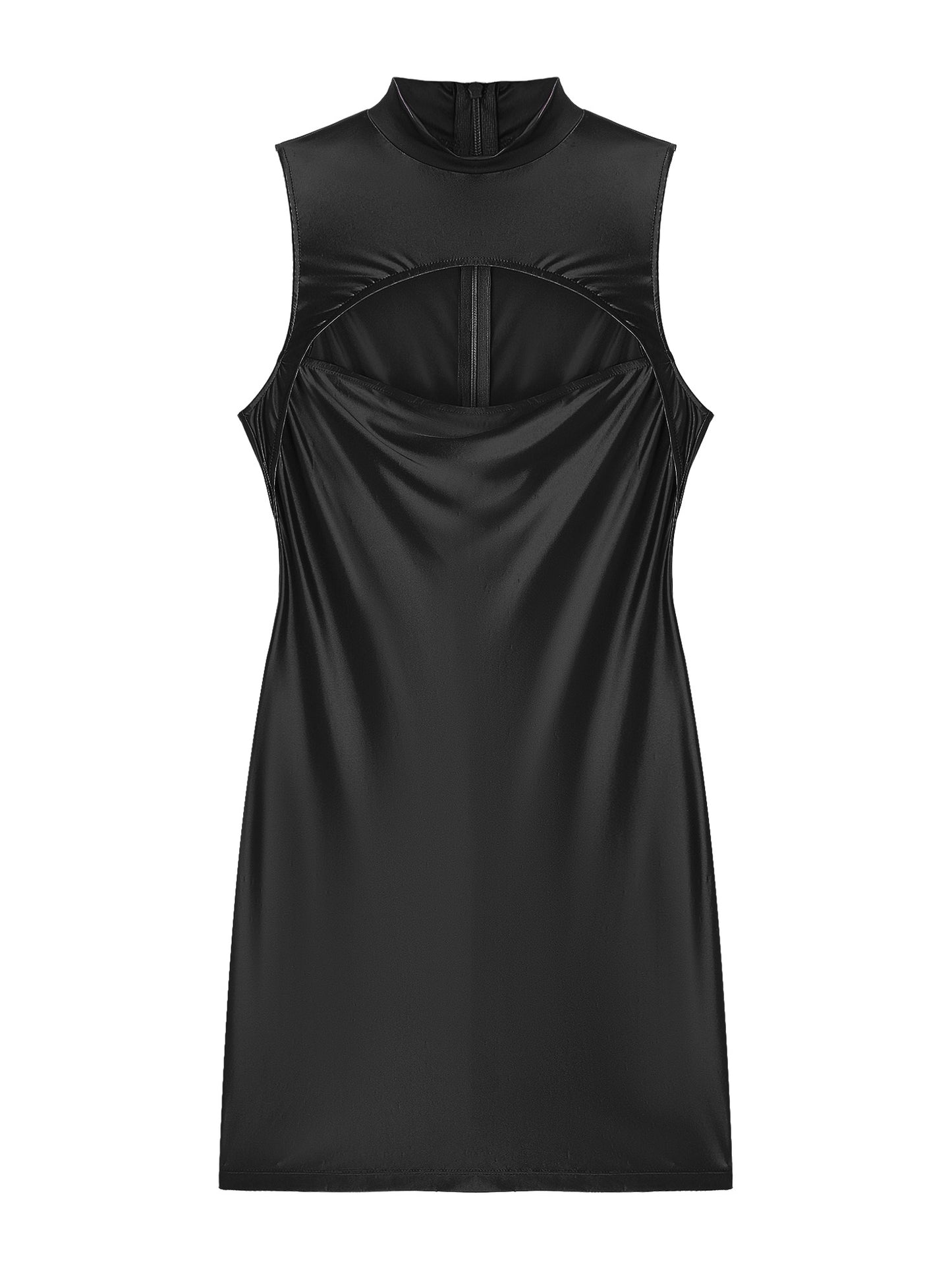 Pencil Dress - Sleeveless Cutout Mock Neck