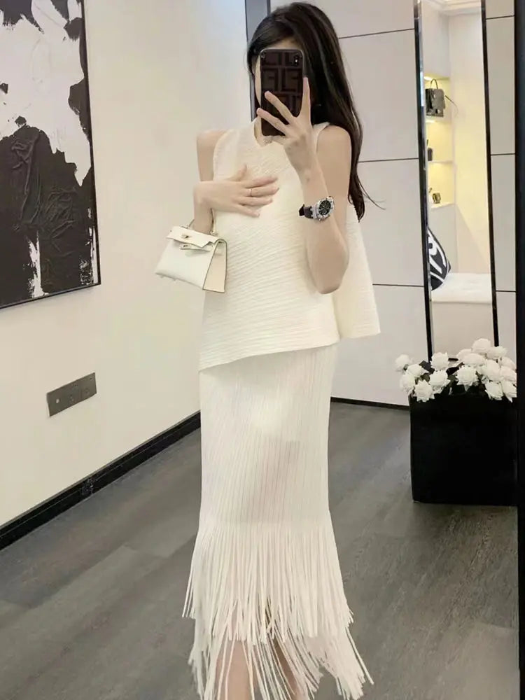 Conjunto Dos Piezas Flecos - Top Sin Mangas Falda A-Line